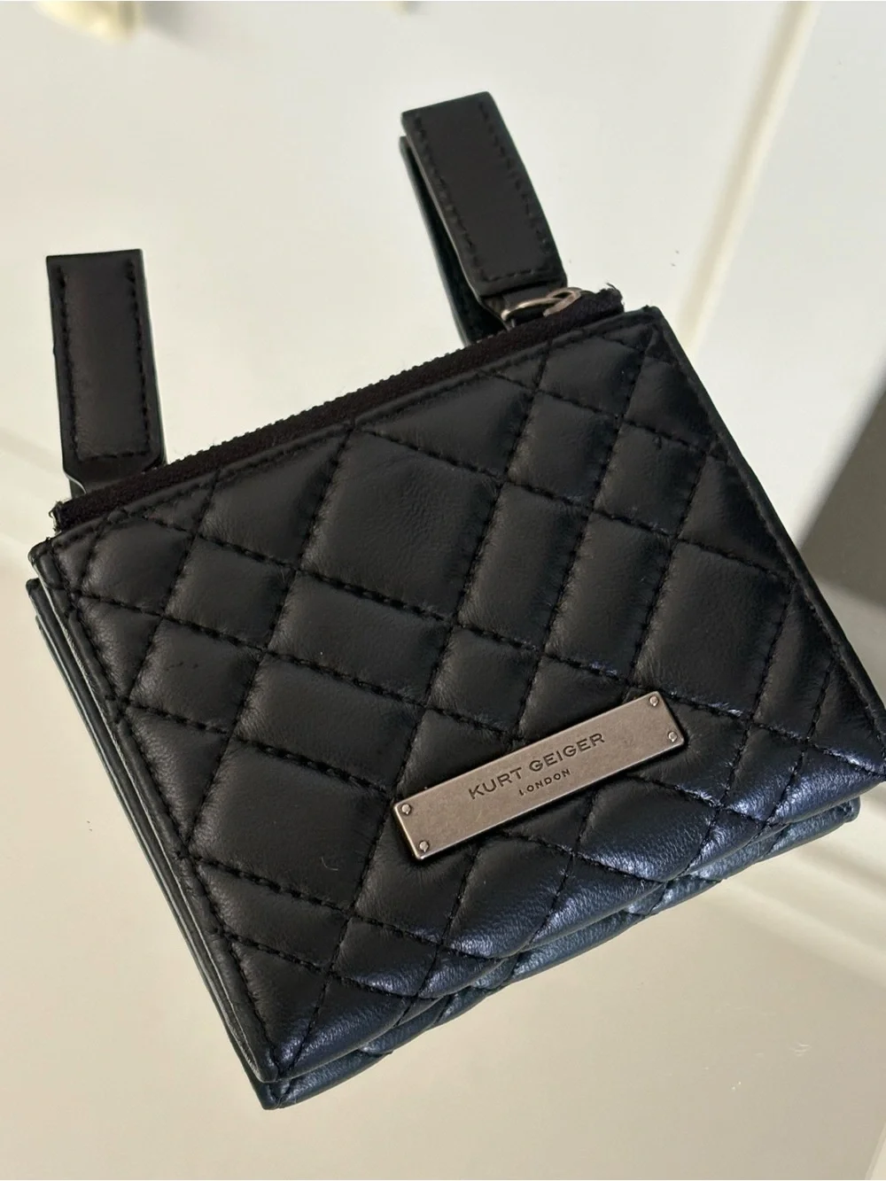 Kurt Geiger Black Quilted Leather Coin & Card Pouch